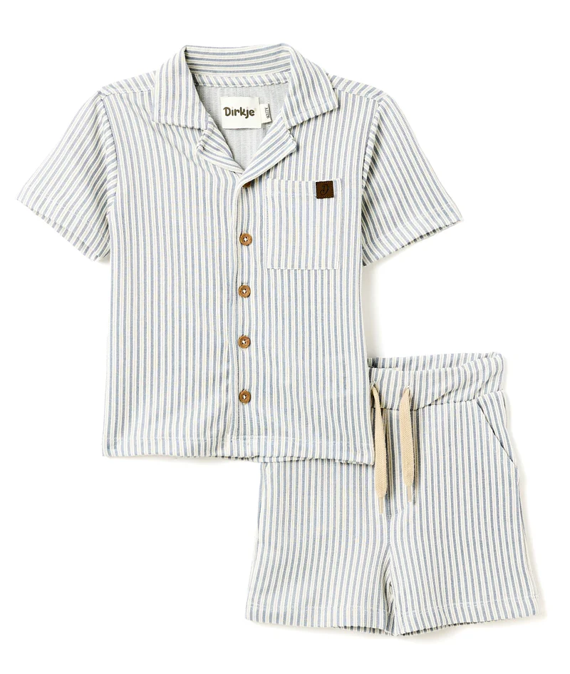 Dirkje Boys 2 Pc Set "Blue-Stripe Seersucker Shirt & Shorts Set